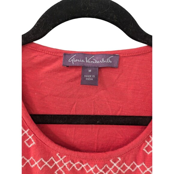 Gloria Vanderbilt Womens Medium Pink White Knit Embroidered Peasant Top - Picture 3 of 3